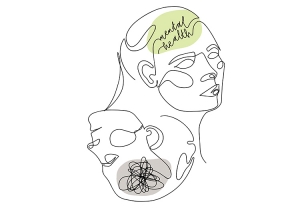 Heads showing words mental health