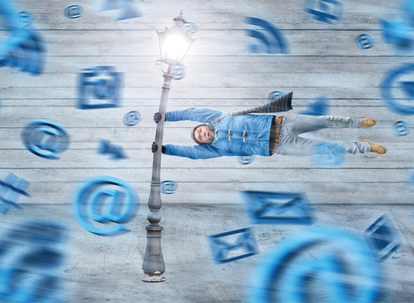 man sideways tech symbols