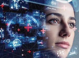 girls face and tech graphics