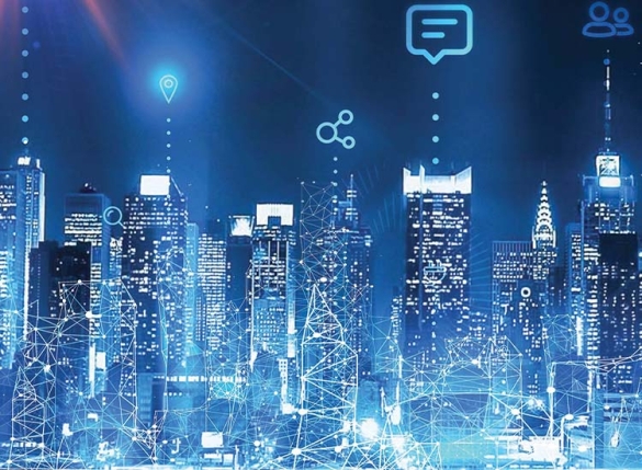 city scene at night with risk words overlaid