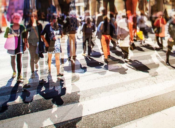 people going and up down steps