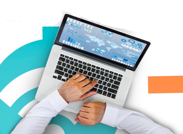 hands positioned over laptop keyboard