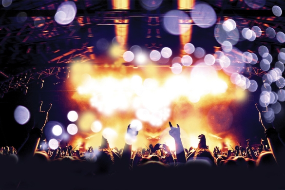 inside a large event with a crowd